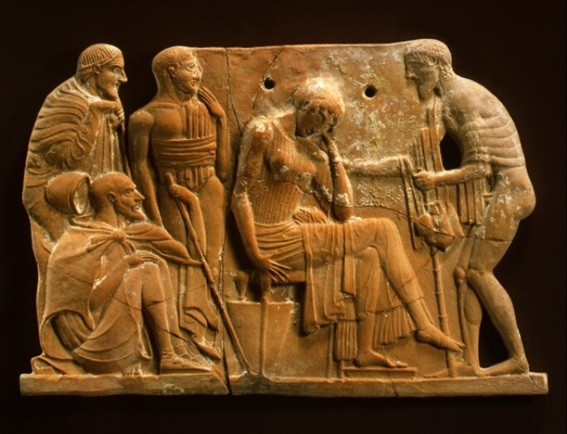 ODYSSEUS RETURNING TO PENELOPE, MELIAN, CA. 460–450 B.C., TERRACOTTA. https://www.metmuseum.org/art/collection/search/253053